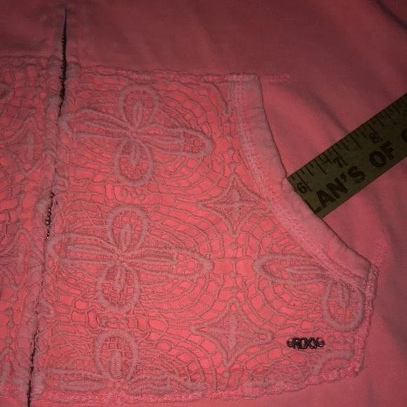 ROXY zip up sweatshirt hoodie,crocheted pocket detail, rope pull strings size M - Picture 9 of 10